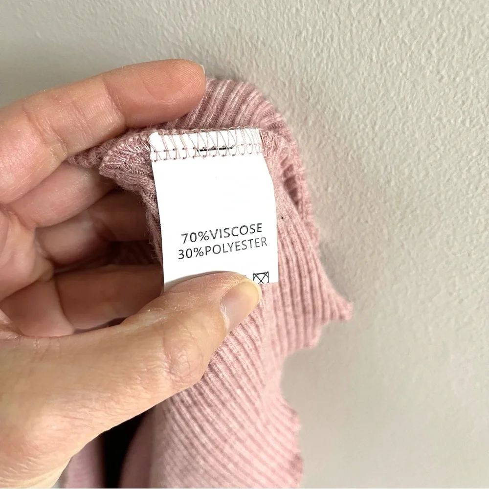 Pink Long Sleeve Floral Ribbed Mini Dress 90s Y2K Fairy Coquette Babydoll M - Picture 6 of 7